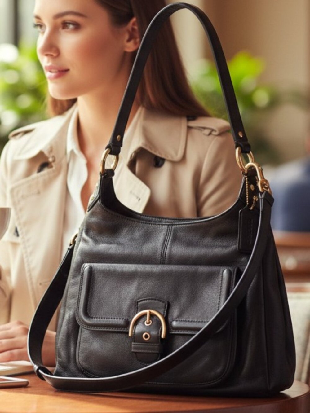 Coach Campbell F24686 Brown Leather Hobo Shoulder Bag Purse Brass Buckle